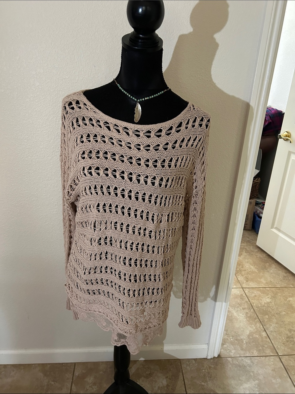 Cato Blush Open-Knit Scoop Neck Sweater